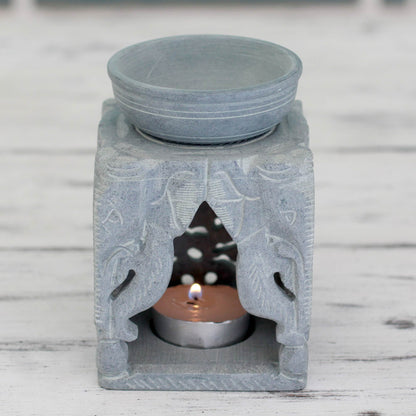 Agra Elephants Oil Warmer Hand-carved of Soapstone