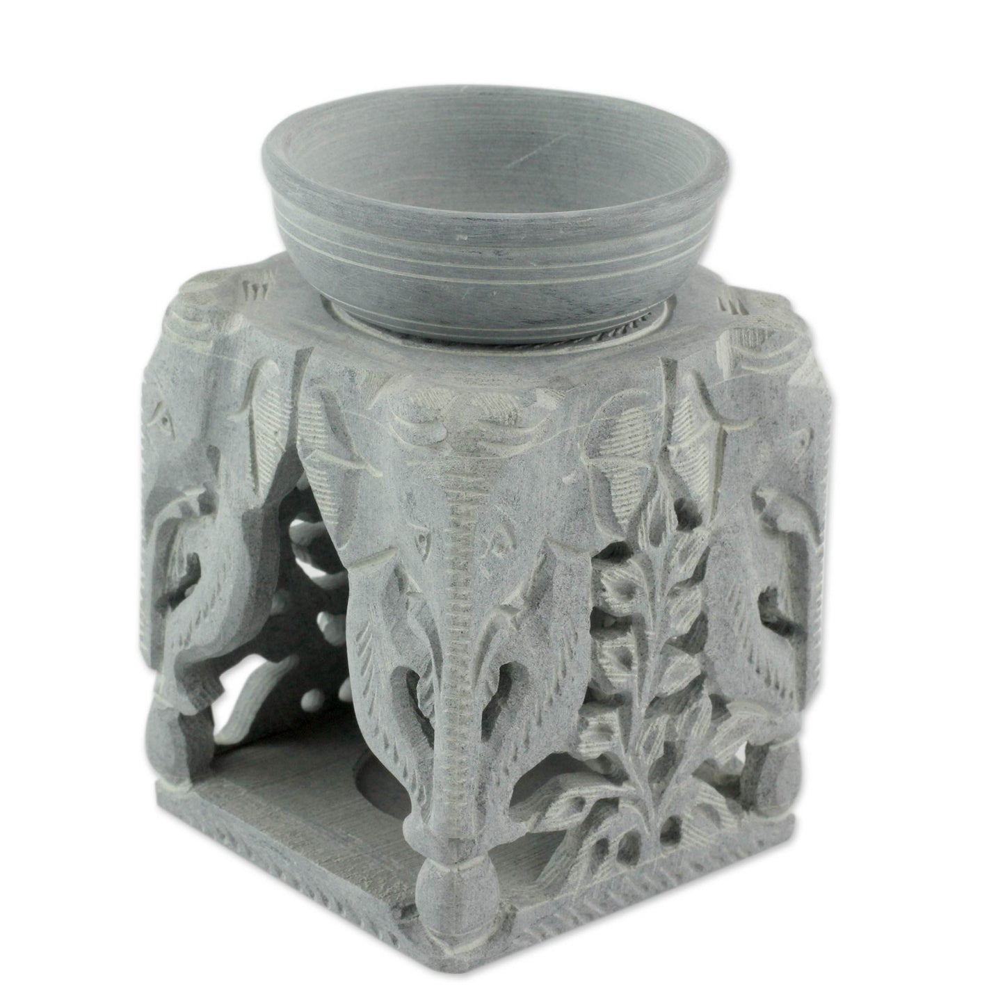 Agra Elephants Oil Warmer Hand-carved of Soapstone