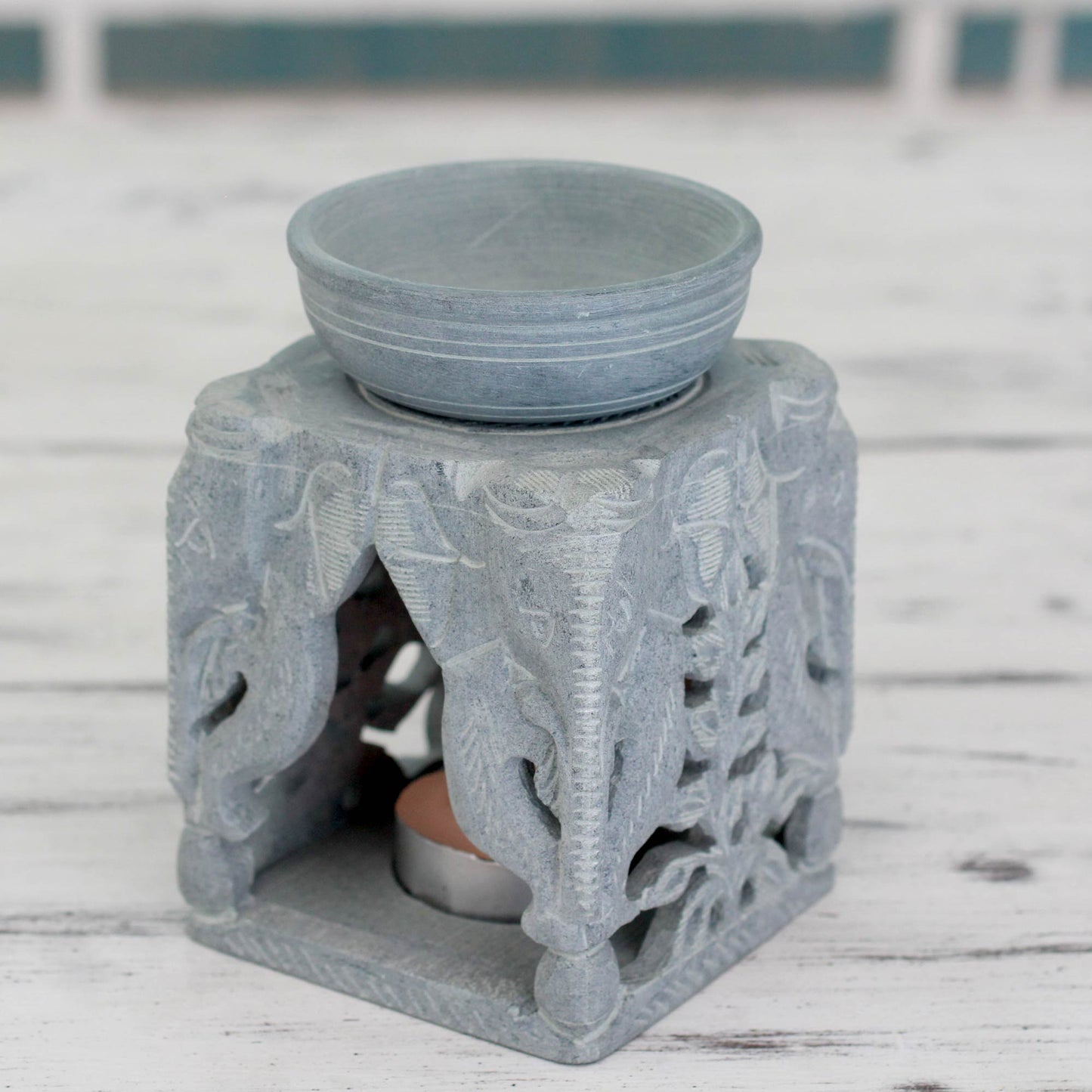 Agra Elephants Oil Warmer Hand-carved of Soapstone