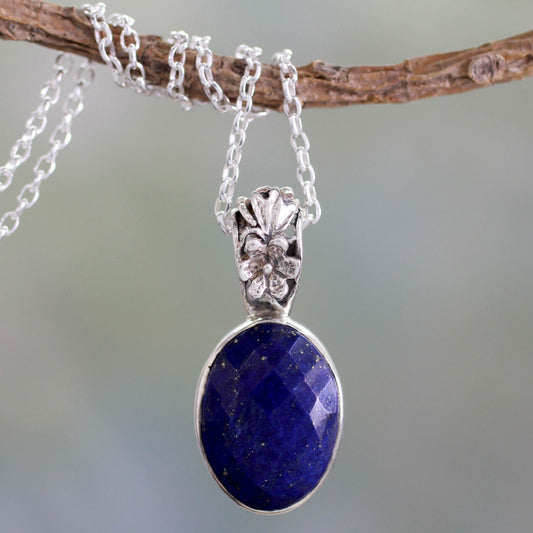 Floral Facets Artisan Made Silver and Lapis Necklace