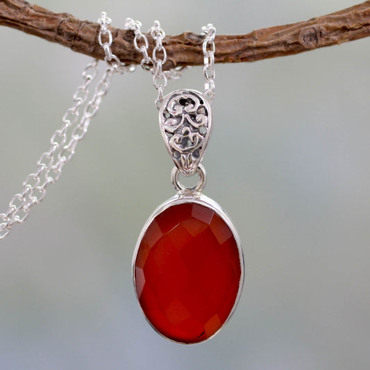 Radiant Facets Artisan Made Silver and Carnelian Necklace