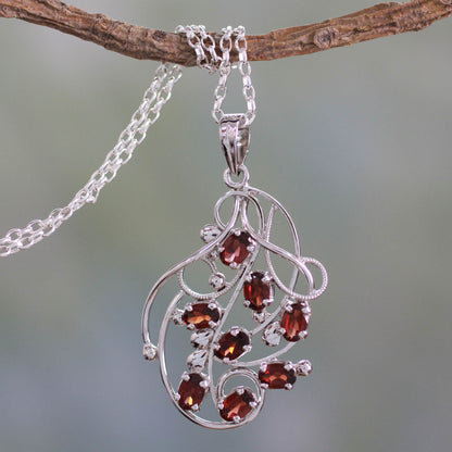 Rosebuds Silver Handmade Garnet Necklace