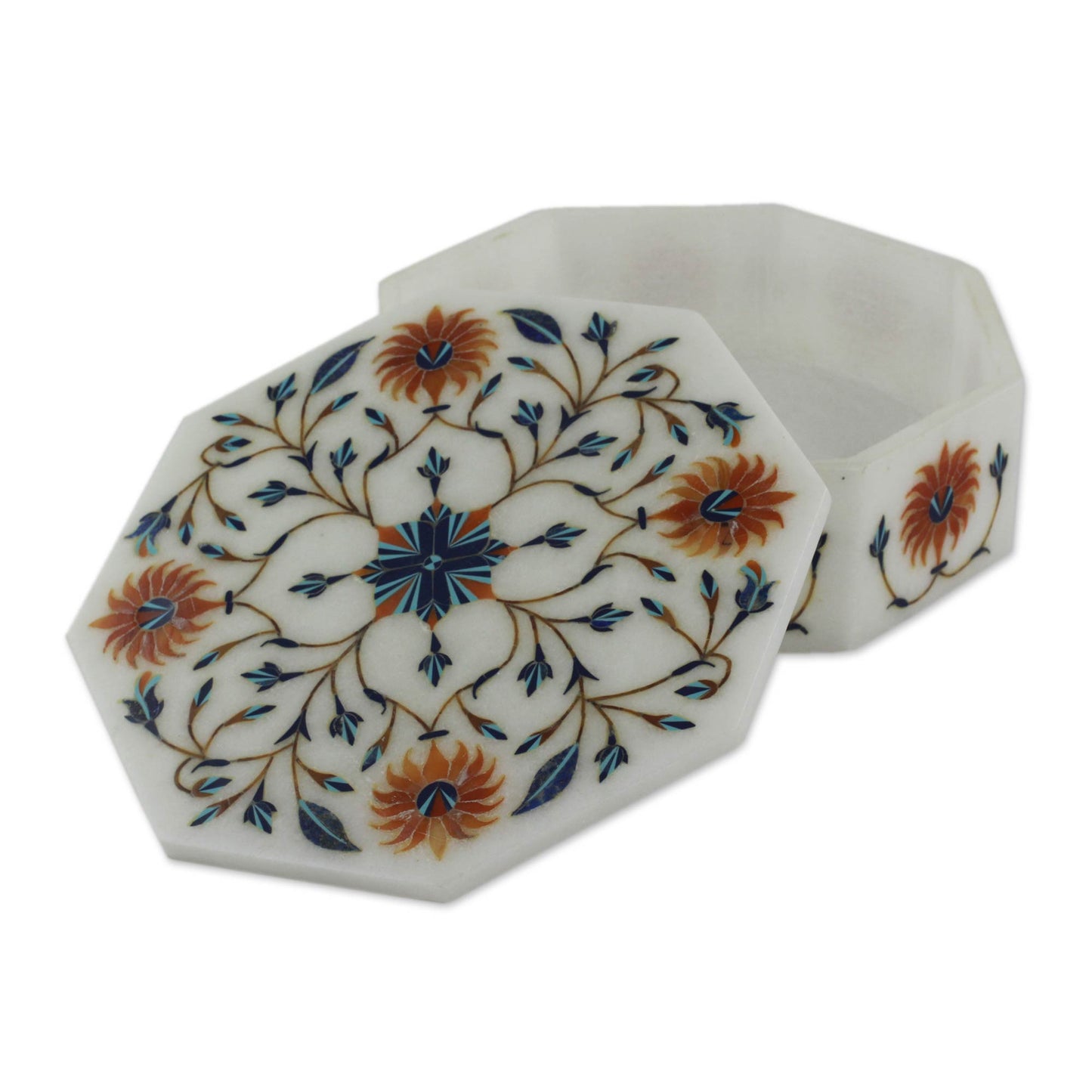 Sunflower Bouquet Handcrafted Indian Floral Marble Inlay Jewelry Box