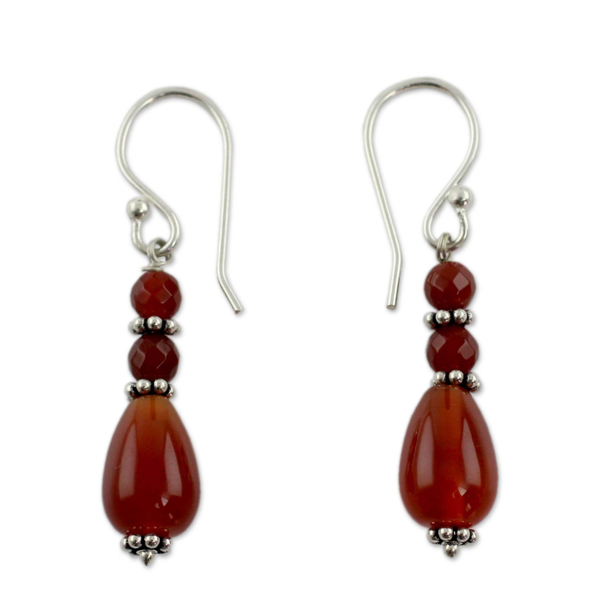 NOVICA - Sterling Silver & Carnelian Beaded Earrings