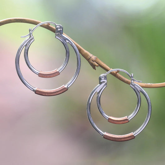 Taxco Orbit Taxco Silver Hoop Earrings with Copper