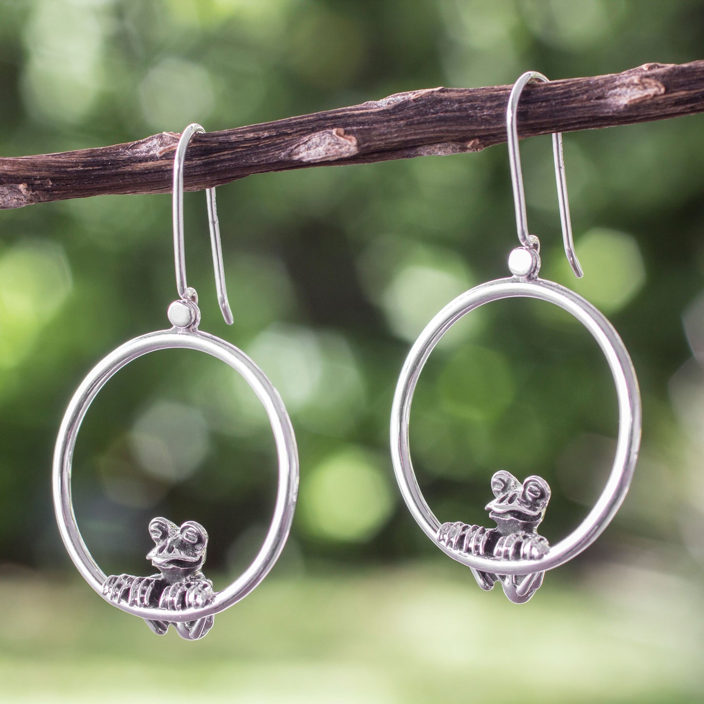 Curious Frog Handmade Silver Frog Earrings from Taxco
