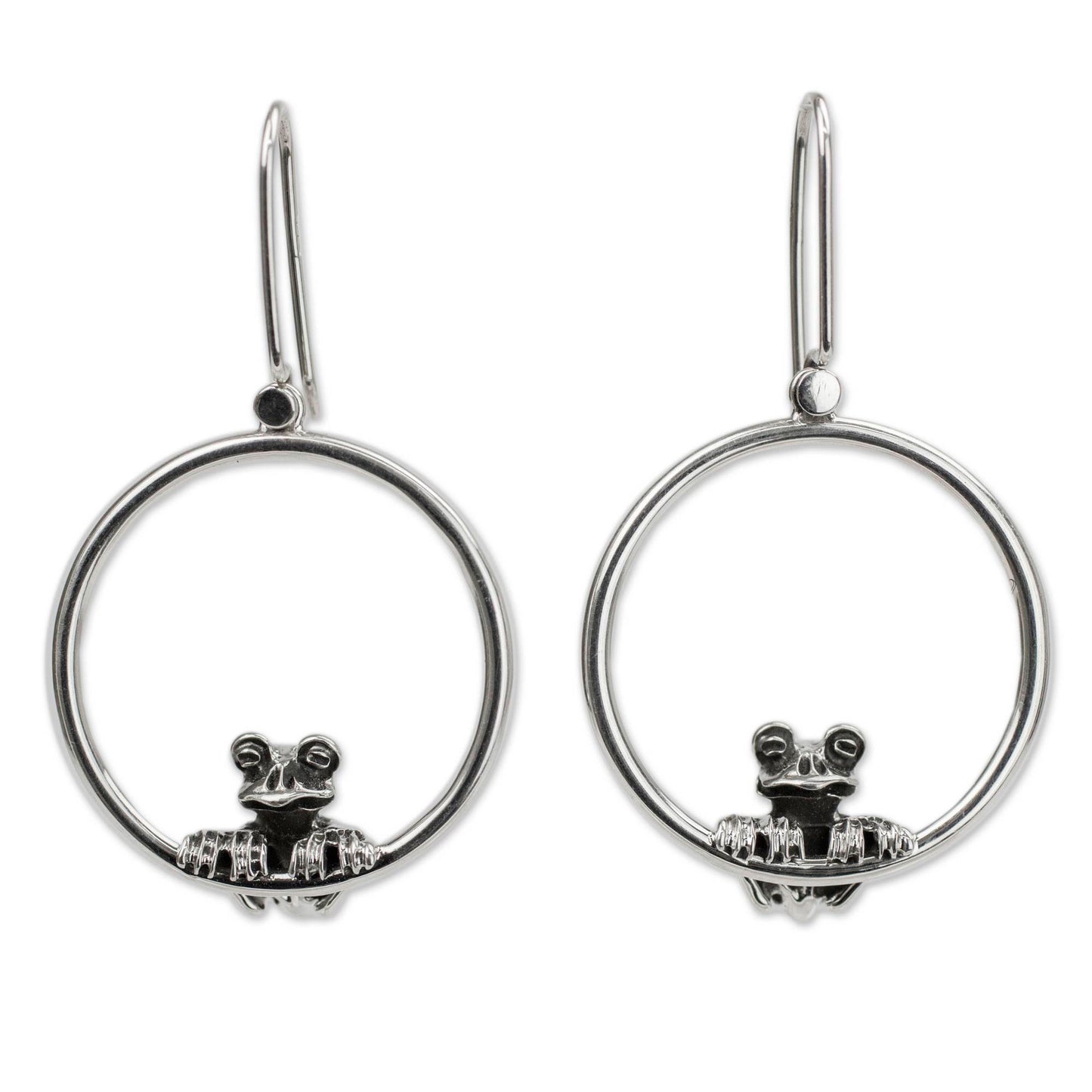 Curious Frog Handmade Silver Frog Earrings from Taxco