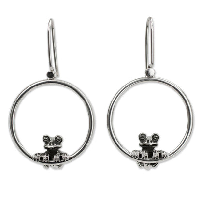 Curious Frog Handmade Silver Frog Earrings from Taxco
