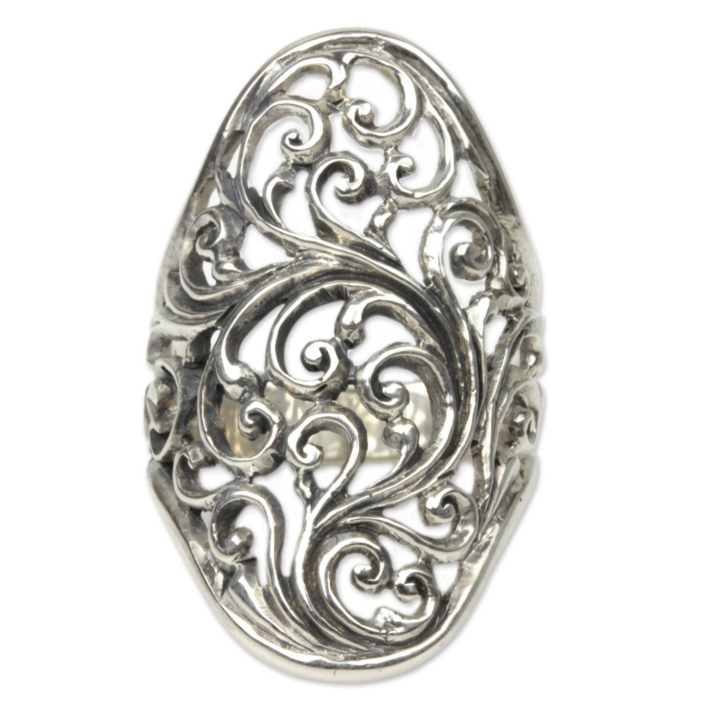 Sukawati Fern Hand Crafted Sterling Silver Cocktail Ring from Indonesia