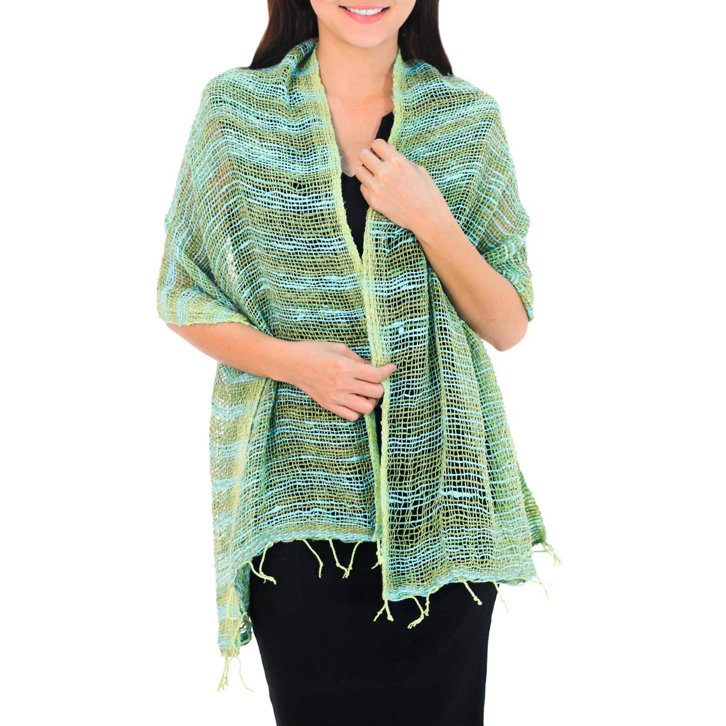 Breezy Blue and Green Thai Blue and Green Cotton Scarf