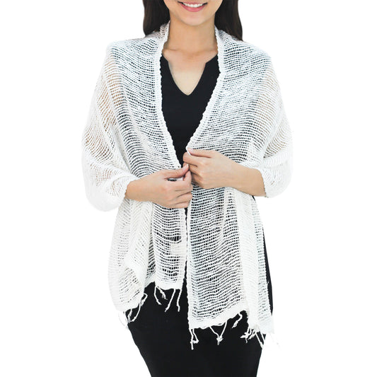 Breezy White Cotton Shawl