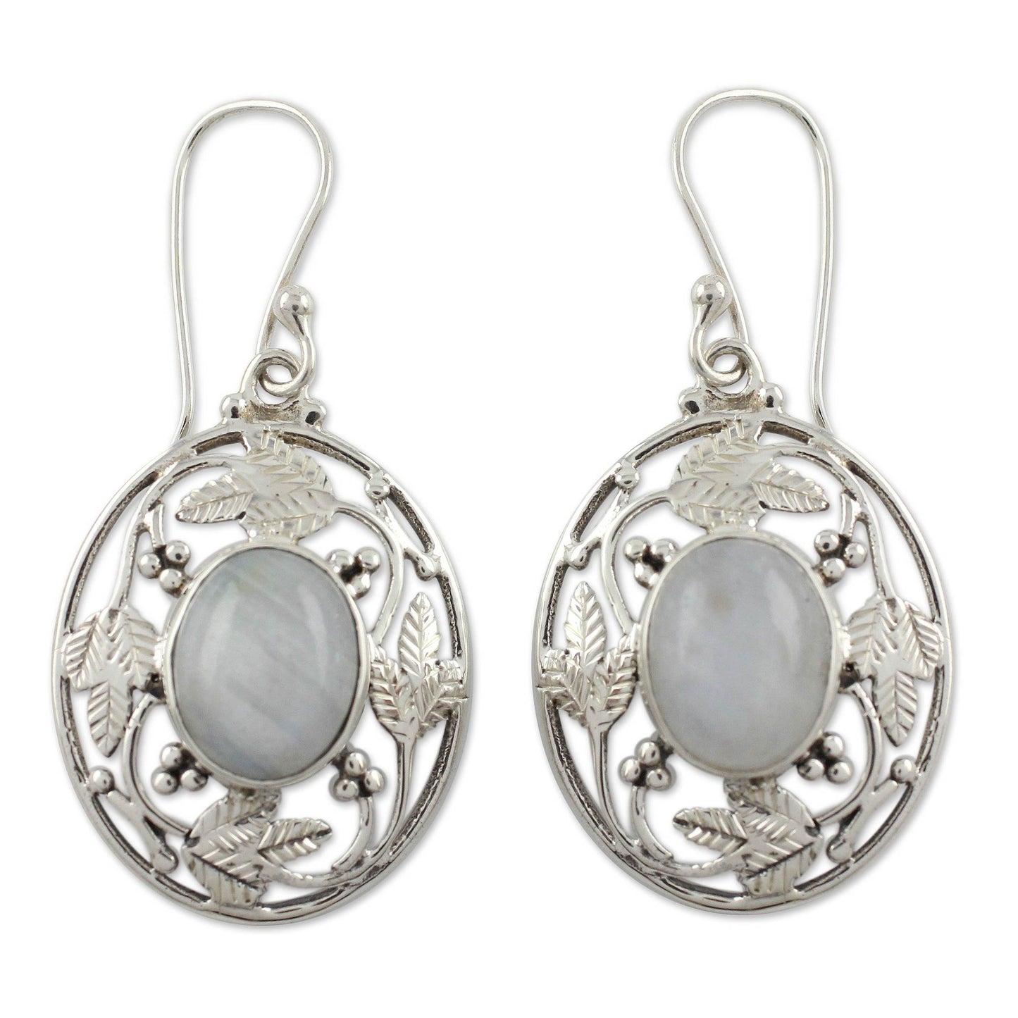 Moonlit Avatar Handcrafted Rainbow Moonstone and Sterling Silver Earrings