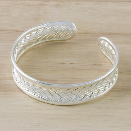 Slender Rattan Woven Silver Cuff