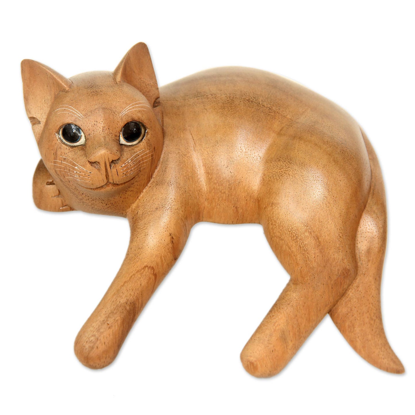 Ginger Cat Relaxes Signed Balinese Ginger Cat Sculpture