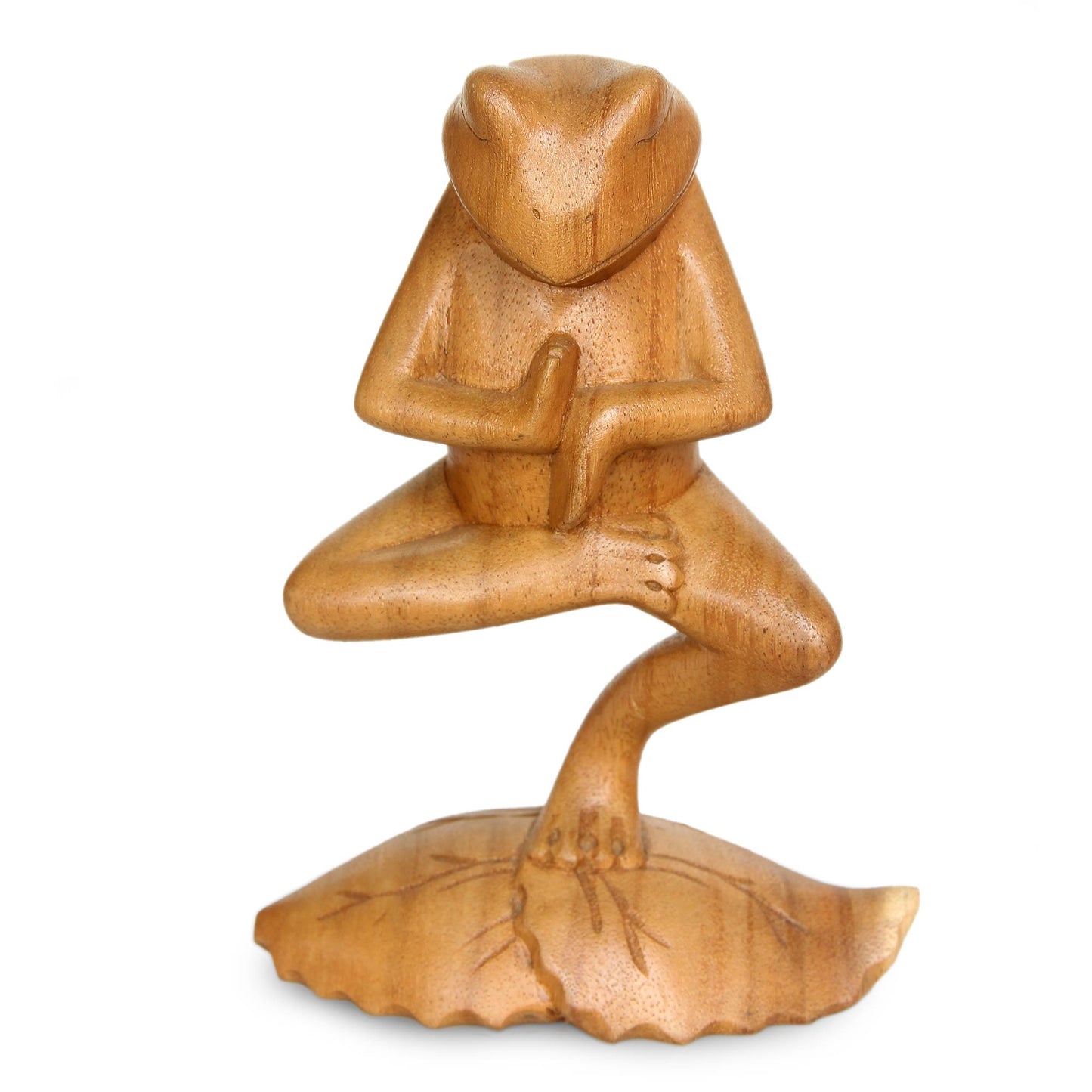 Yoga Tree Pose Frog Hand Carved Animal Theme Wood Sculpture