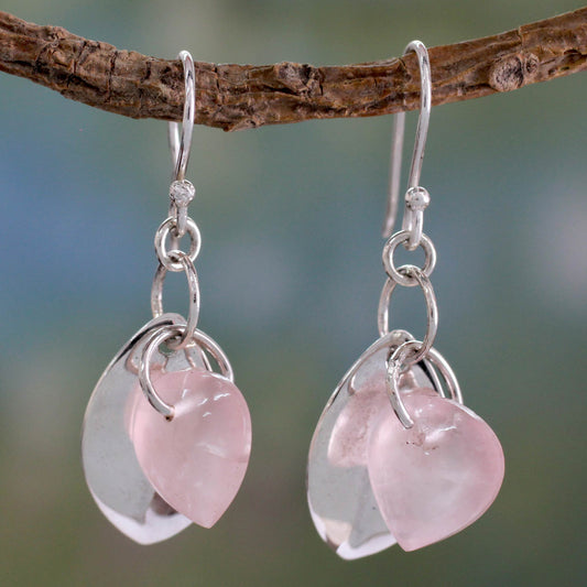 Glistening Dew Fair Trade Jewelry Sterling Silver Earrings with Rose Quartz