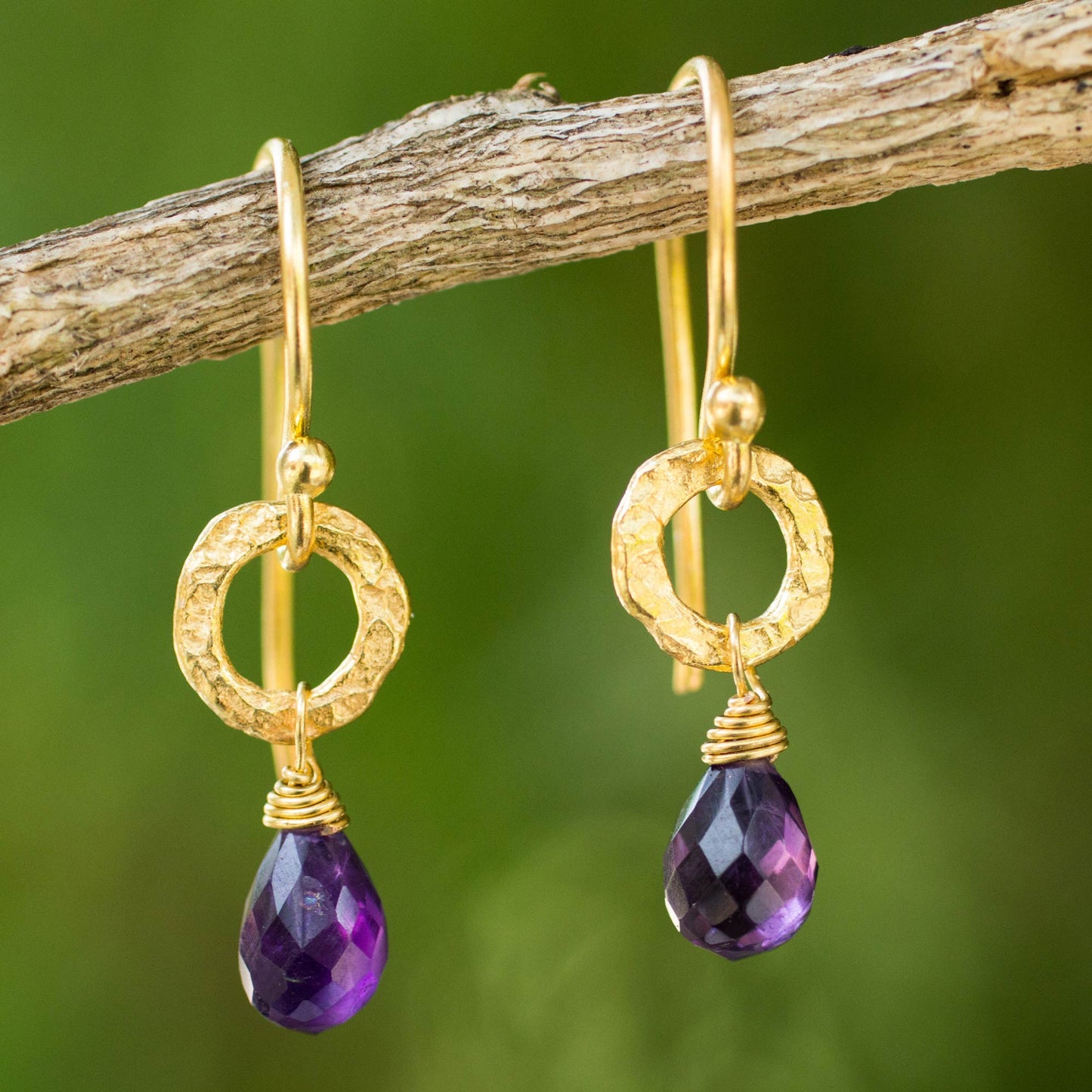 Lilac Suns Fair Trade Gold Plated Earrings with Amethysts