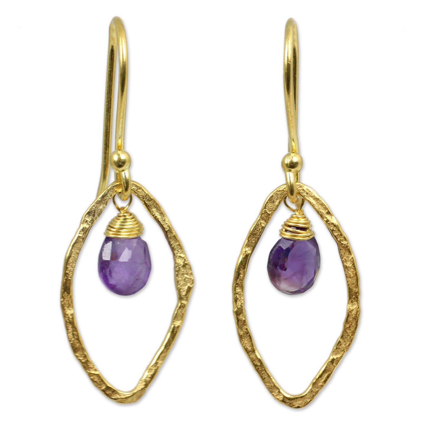 Swinging Ellipses Gold Plated Handcrafted Earrings with Amethyst