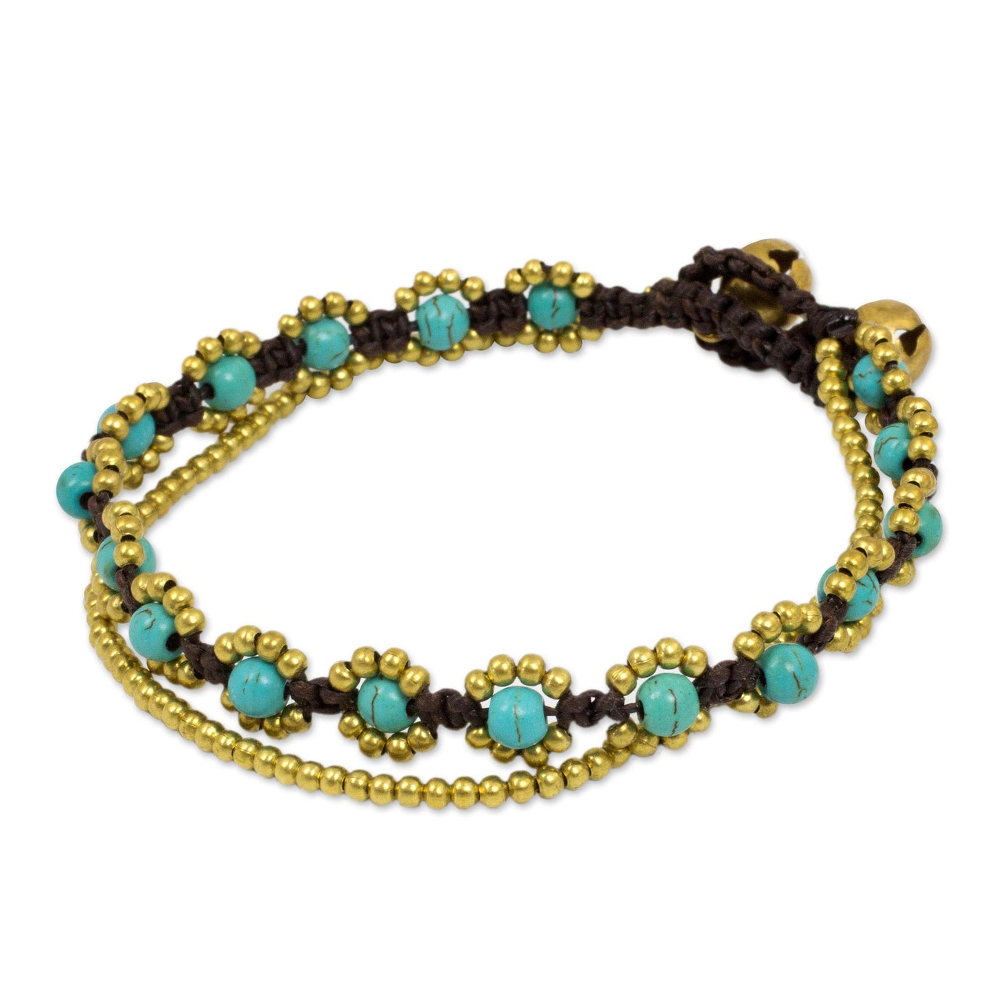 Serene Sky Blue Calcite Brass Beaded Bracelet