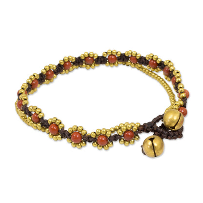 Fiery Sky Hand Knotted Beaded Bracelet with Jasper and Brass Bells