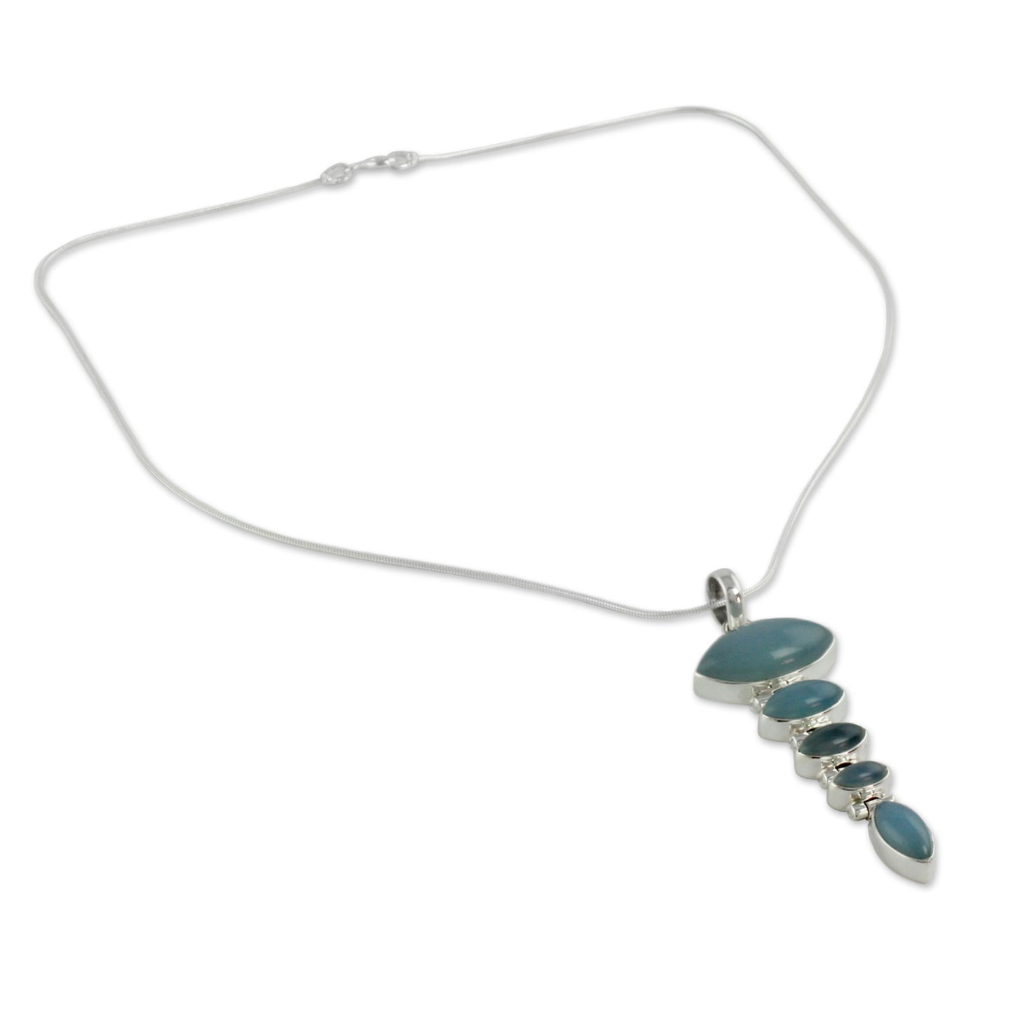 India Blue Blue Chalcedony Pendant on Sterling Silver Necklace