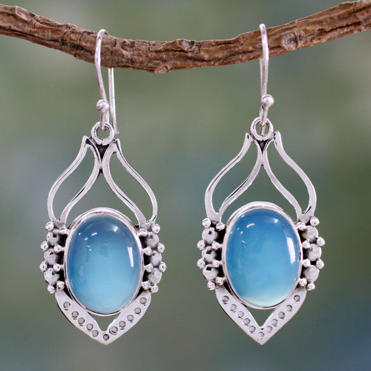 Chalcedony & Sterling Silver Leaf Earrings