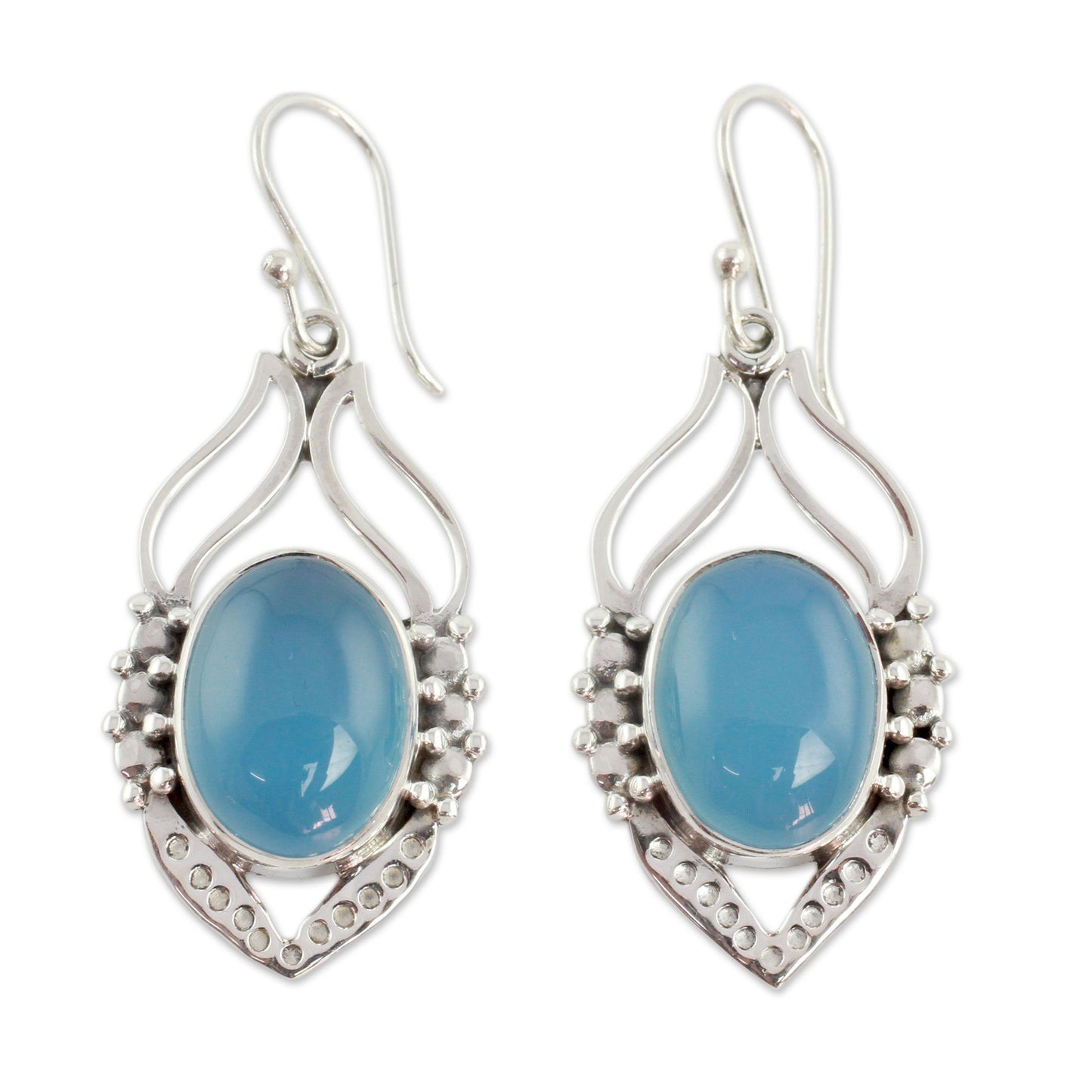 Chalcedony & Sterling Silver Leaf Earrings