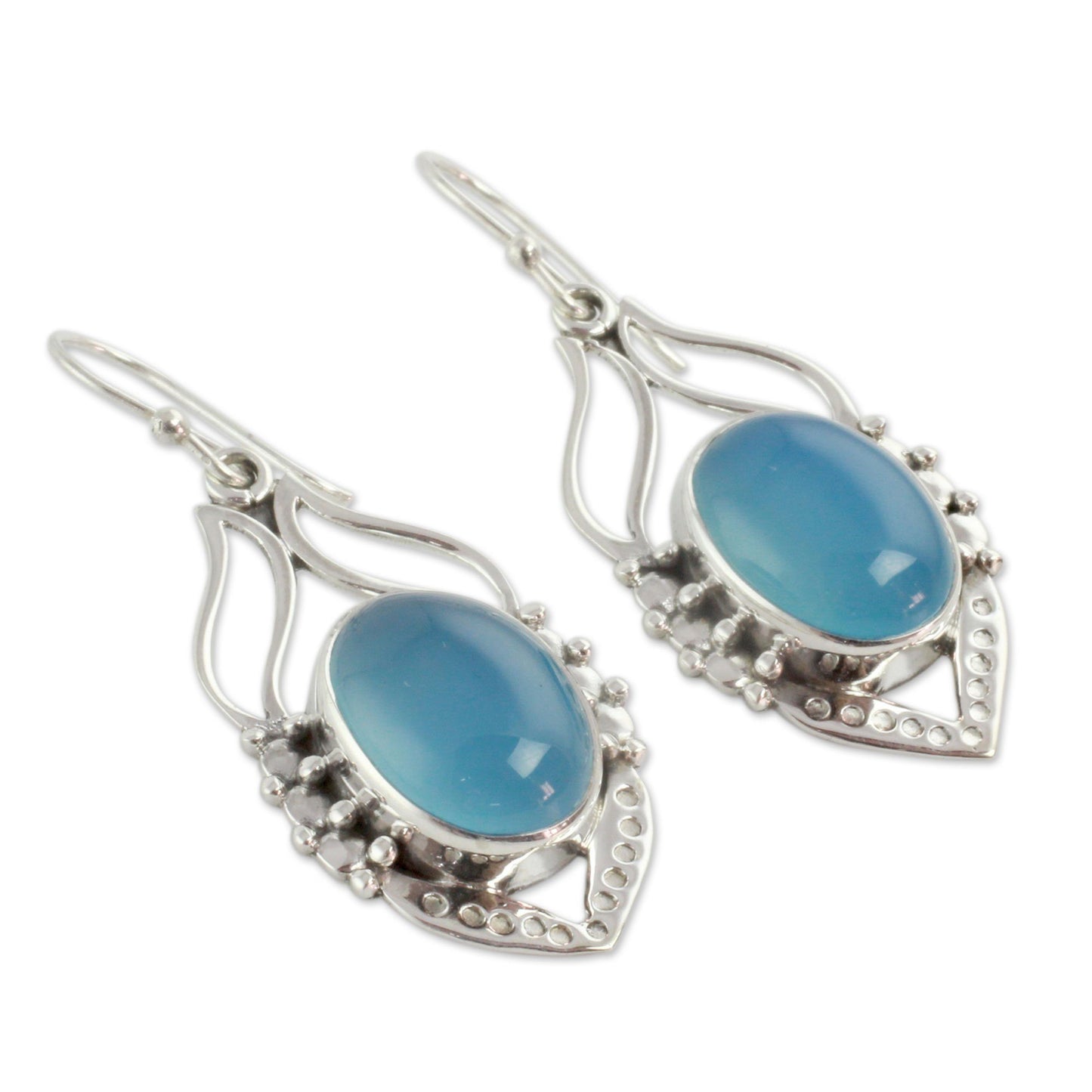 Chalcedony & Sterling Silver Leaf Earrings