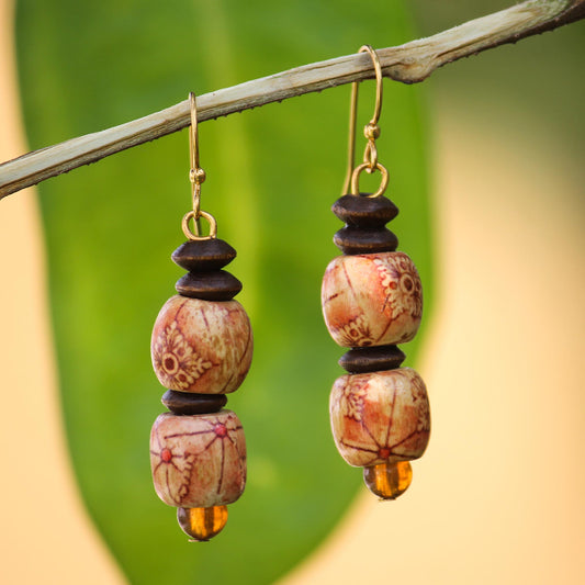 Peace African Handmade Eco Friendly Wood Bead Earrings