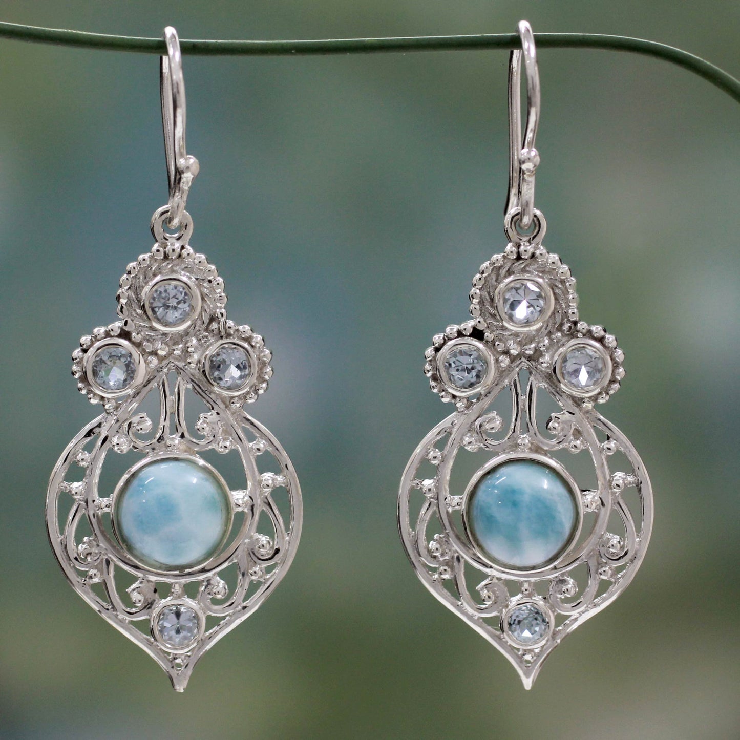 Delhi Hope Fair Trade Larimar and Blue Topaz Sterling Silver Earrings