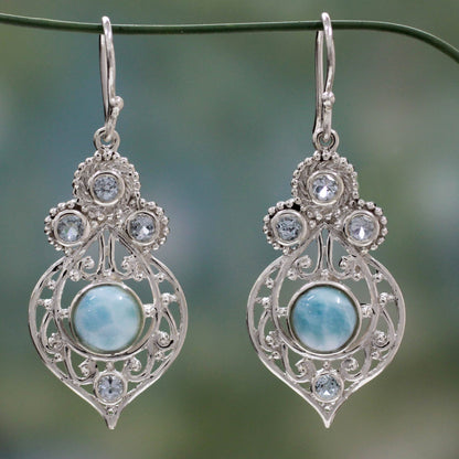 Delhi Hope Fair Trade Larimar and Blue Topaz Sterling Silver Earrings