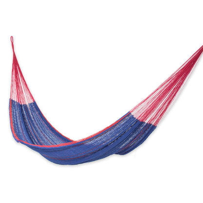 Puerto Vallarta Blue Cotton Maya Hammock with Red Trim from Mexico