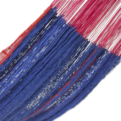 Puerto Vallarta Blue Cotton Maya Hammock with Red Trim from Mexico