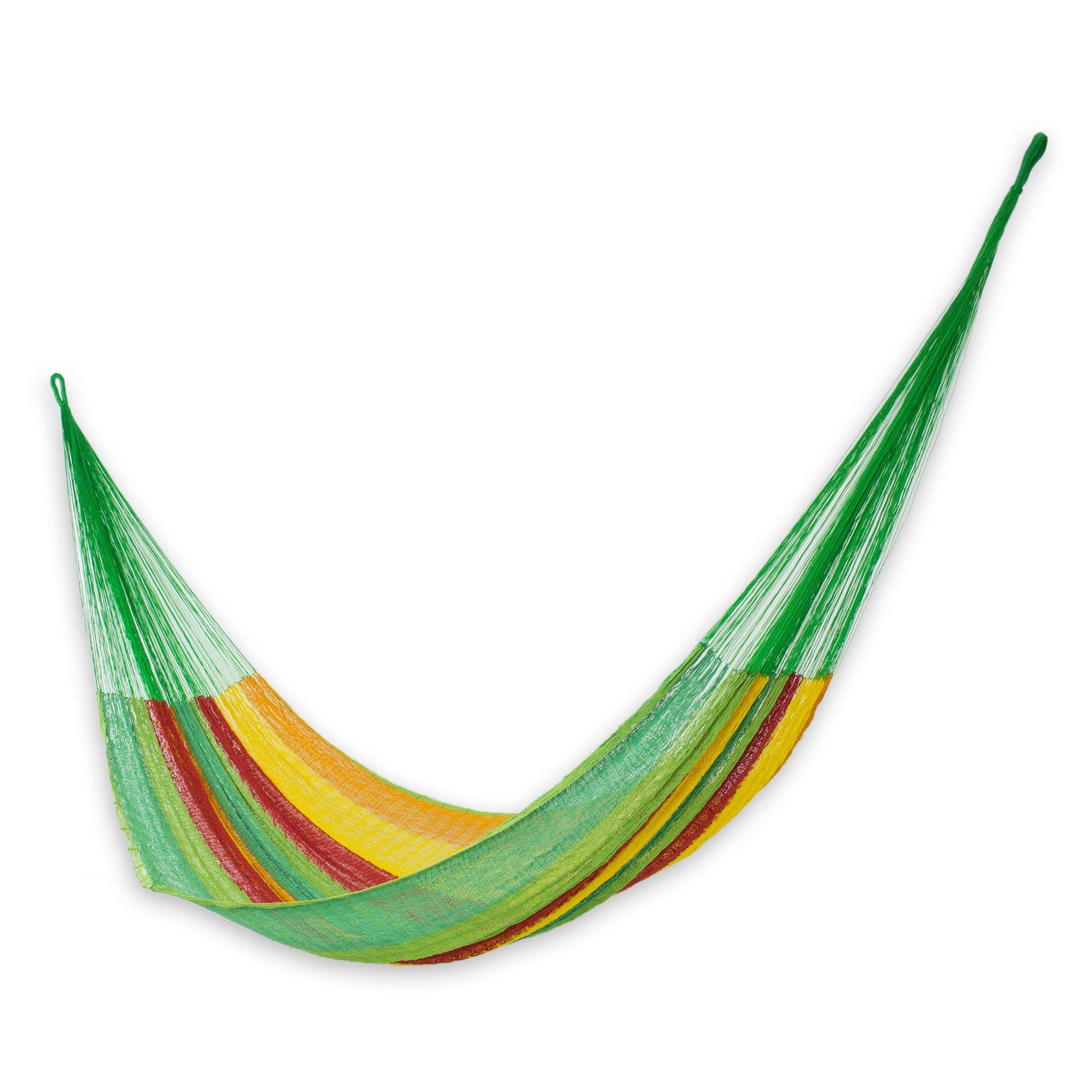 Colima Green and Yellow Cotton Maya Hammock with Red Trim