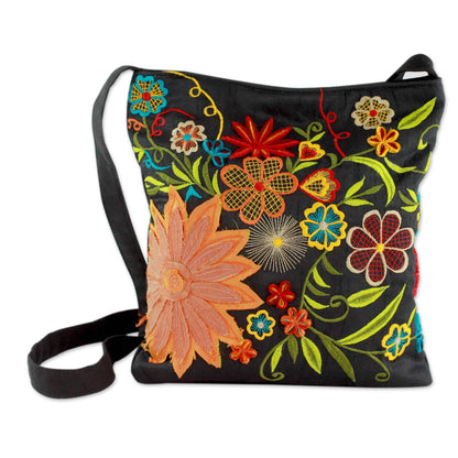 NOVICA - Flower Blossoms Handmade Shoulder Bag