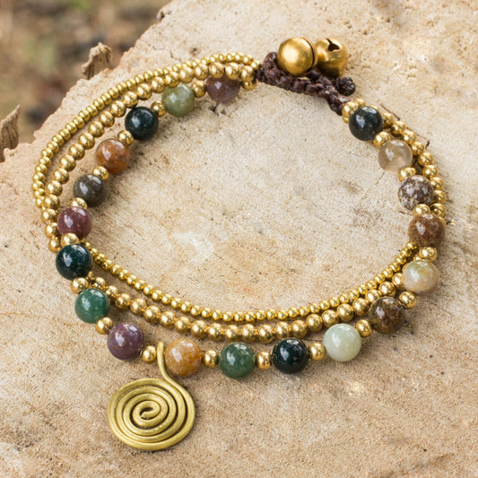 Harmonious Blend Thai Beaded Jasper and Brass Bracelet