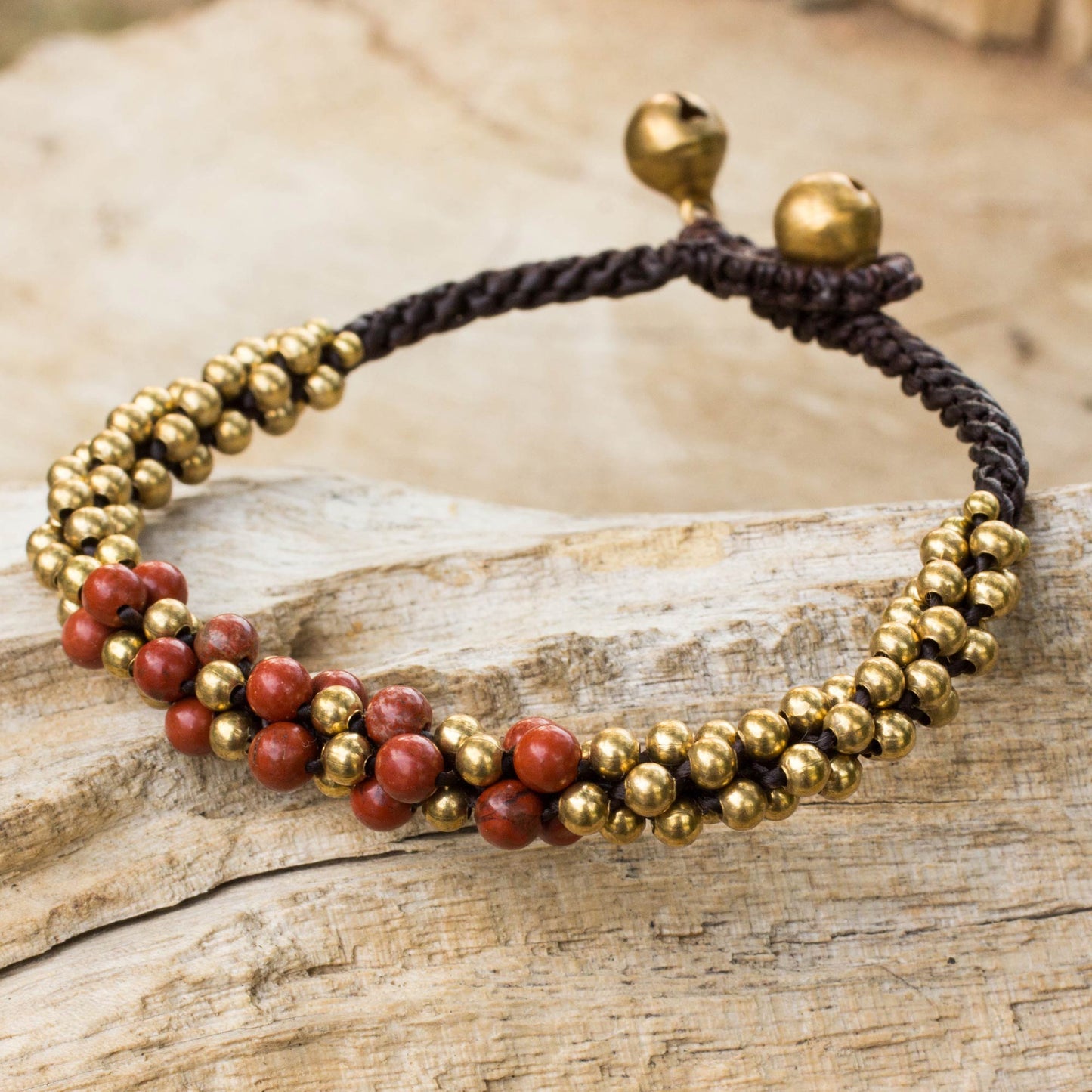 Red Helix Red Jasper and Brass Beaded Bracelet from Thailand