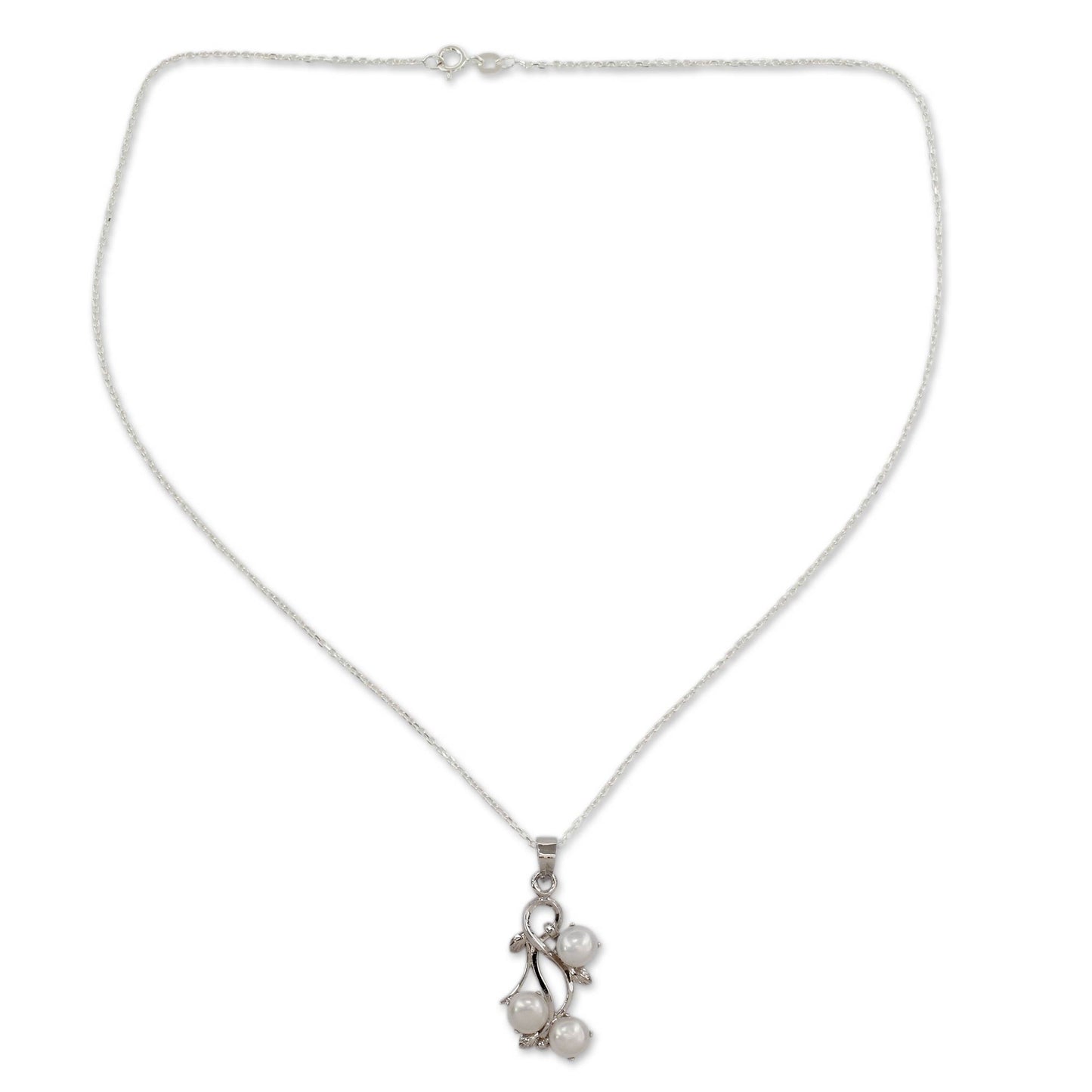 Mystic Fruit Sterling Silver and White Pearl Necklace from India