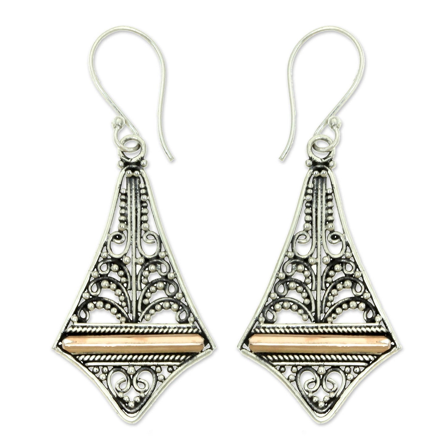 Kuta Kite Balinese Gold Accented Sterling Silver Dangle Earrings