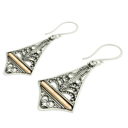 Kuta Kite Balinese Gold Accented Sterling Silver Dangle Earrings