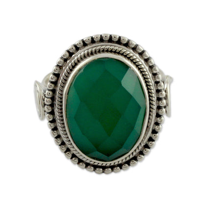 Green Magnificence Sterling Silver Cocktail Ring with Green Onyx