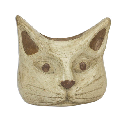 Owl Cat Animal Theme Burnished Clay Incense Holder from Mexico