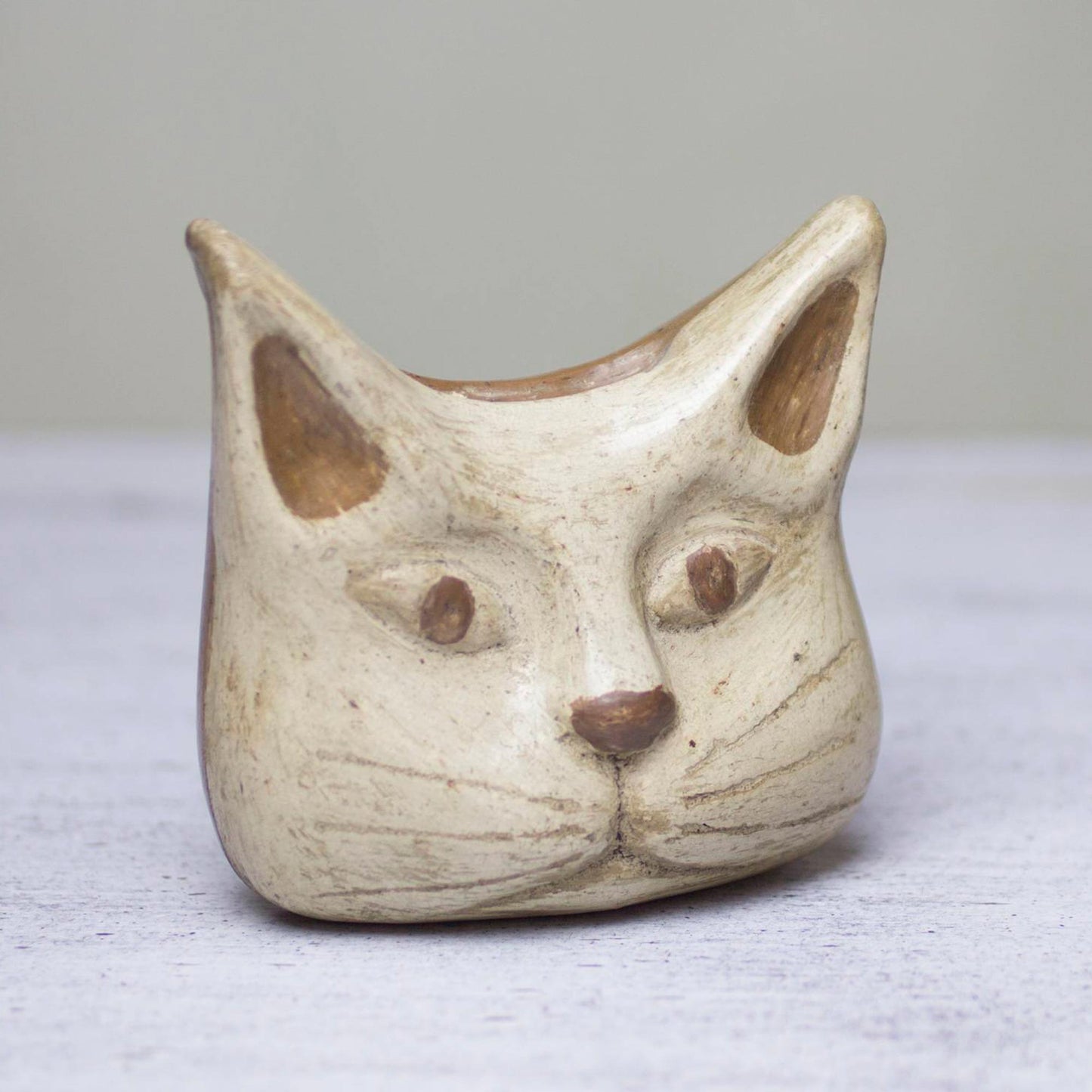 Owl Cat Animal Theme Burnished Clay Incense Holder from Mexico