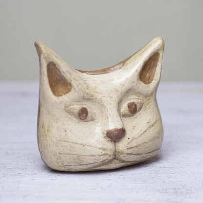 Owl Cat Animal Theme Burnished Clay Incense Holder from Mexico
