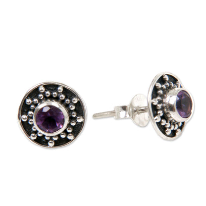 Winter Halo Amethyst and Sterling Silver Stud Earrings from Bali