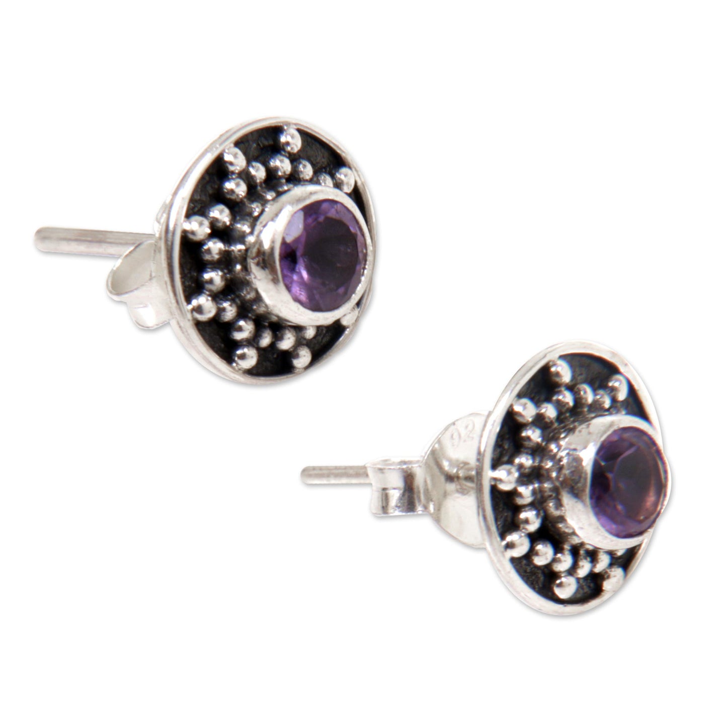 Winter Halo Amethyst and Sterling Silver Stud Earrings from Bali