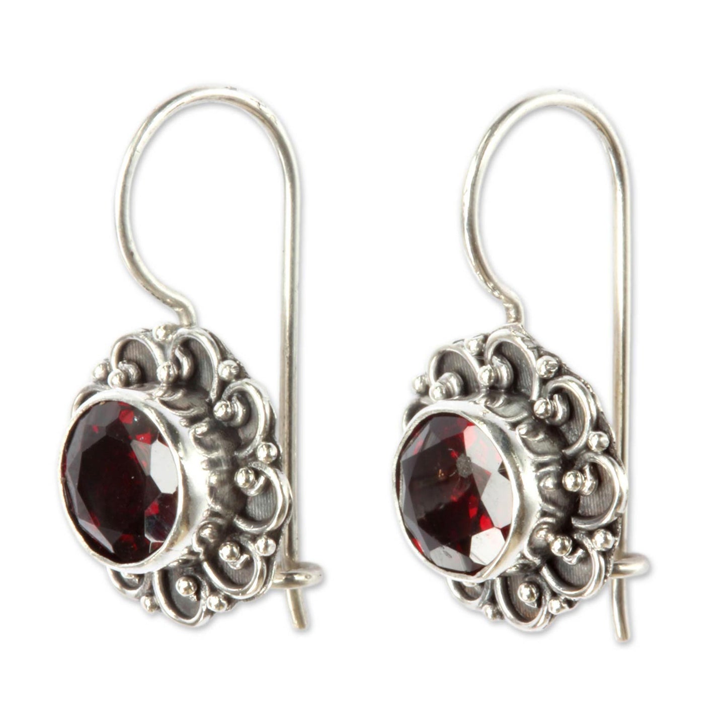 Singaraja Sunflower Silver Burgundy Flower Drop Earrings