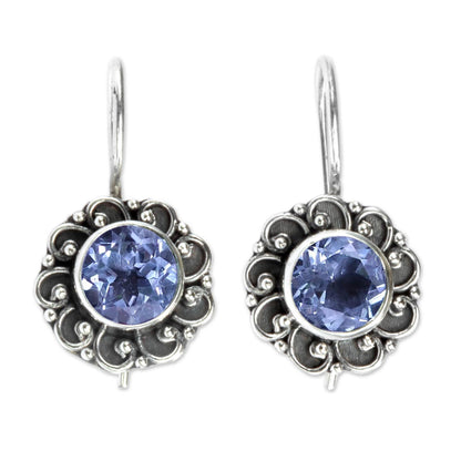 Singaraja Sunflower Blue Balinese Blue Topaz Sunflower Drop Earrings