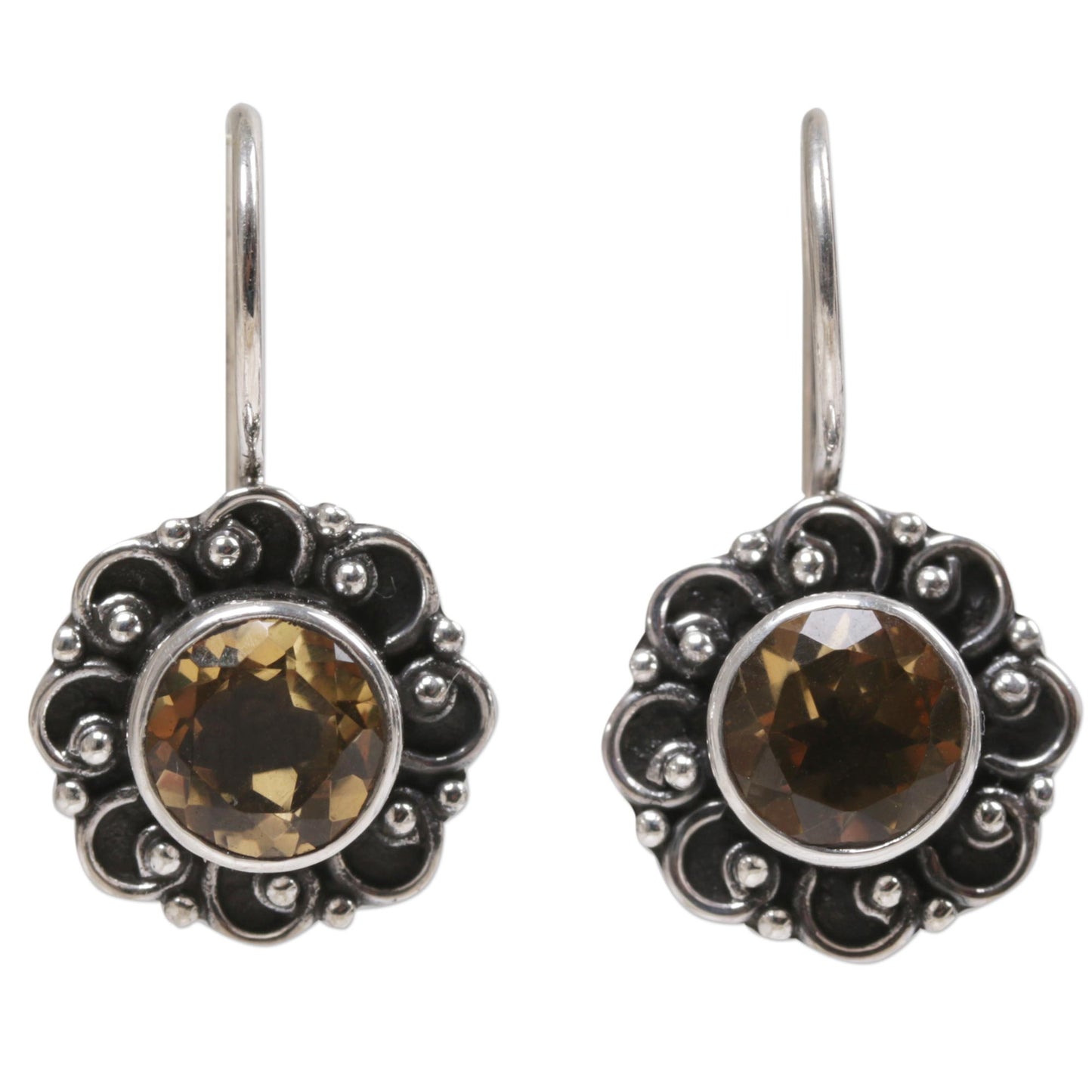 Singaraja Sunflower Sterling Silver and Citrine Sunflower Drop Earrings