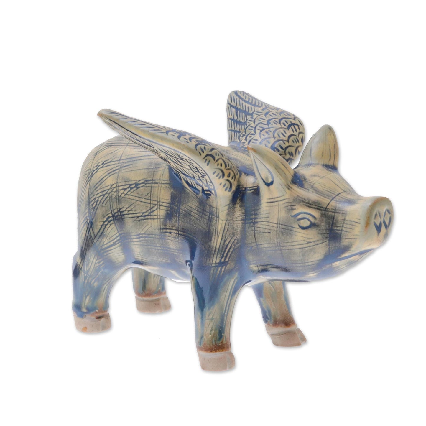 Flying Pig Ceramic Flying Pig in Mustard and Blue Shades